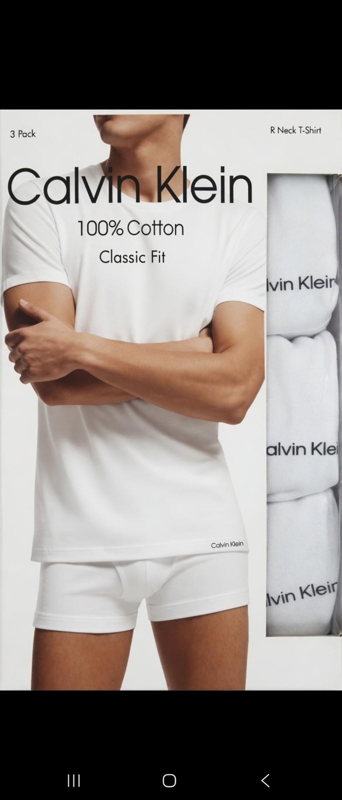 Calvin Klein Classics 3 Pack Short Sleeve Crew Neck T-Shirt , White, Mens MEDIUM