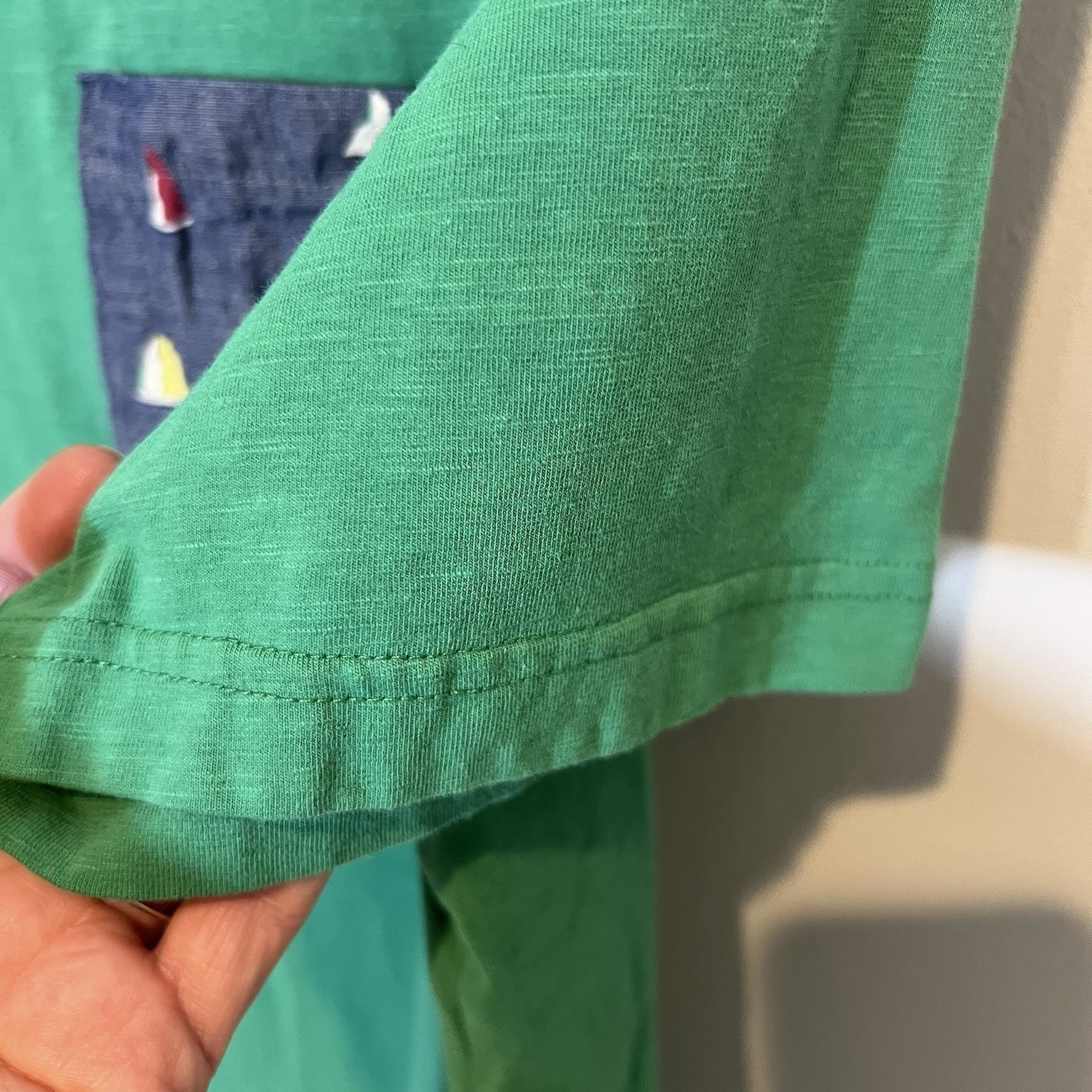 Sailboat Pocket Mens Soft Green Tee Summer Coastal Nautical Preppy Casual Large