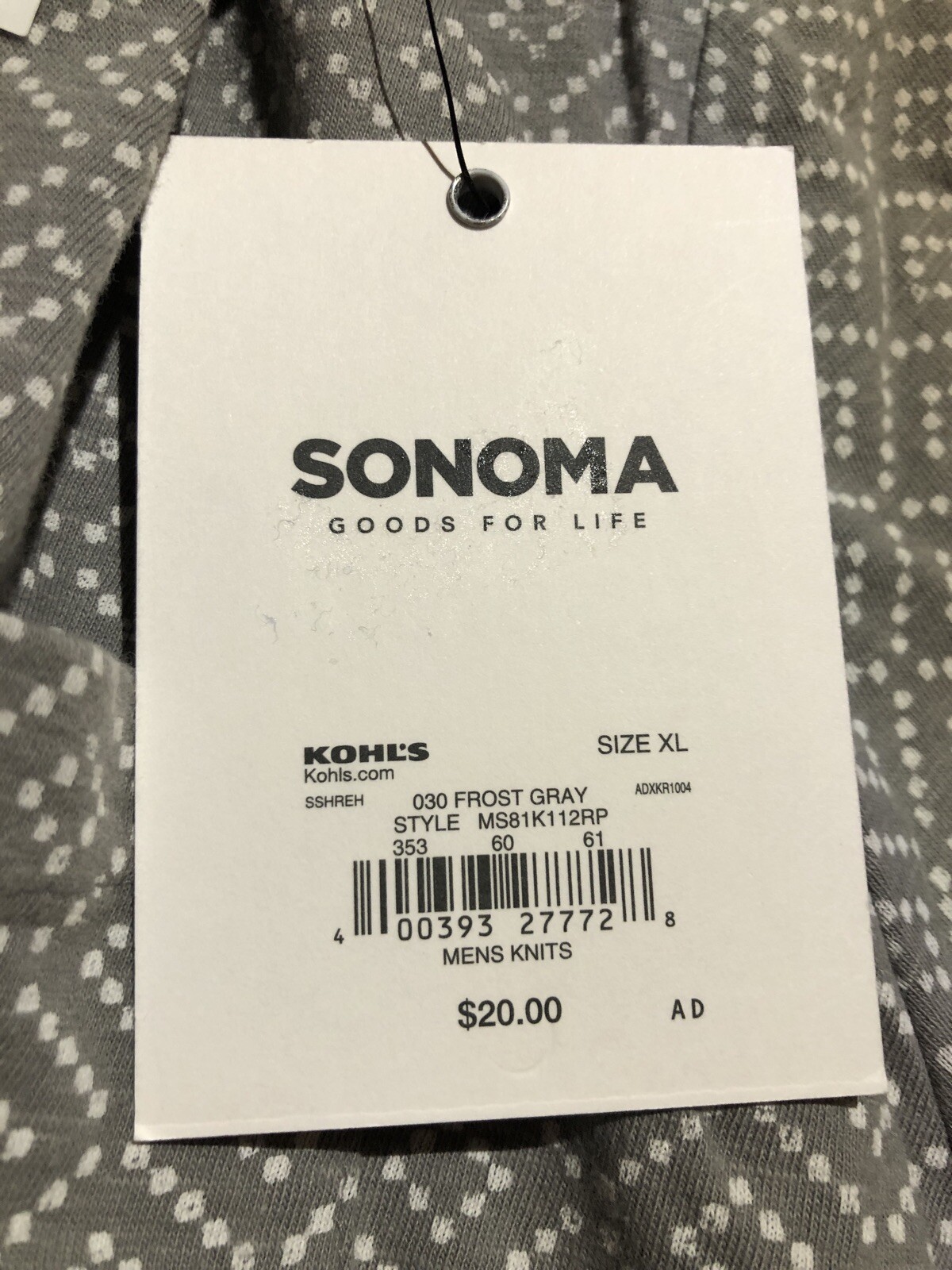 Sonoma Tee Shirt Gray XLarge Mens $20 (s-rd-24-39)