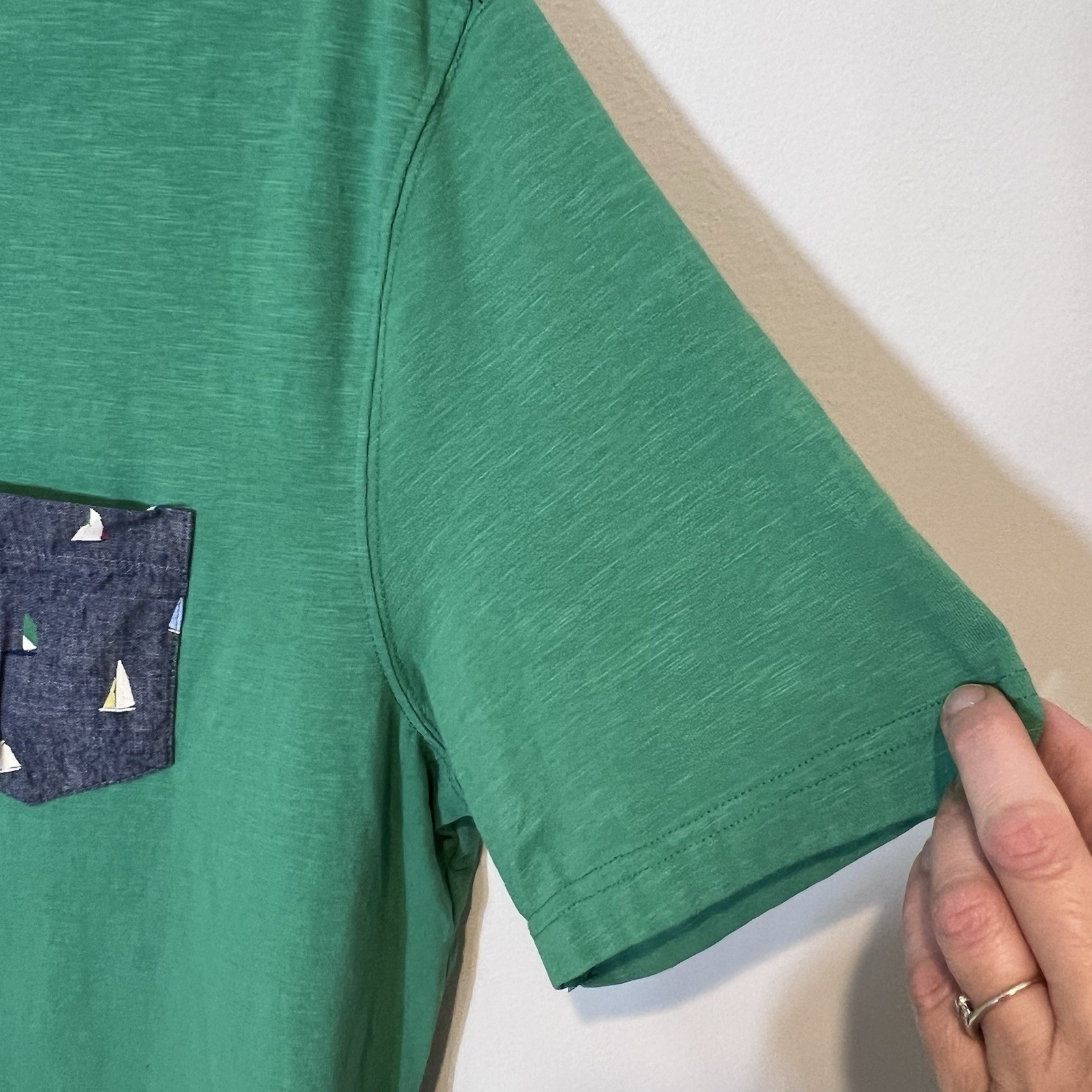 Sailboat Pocket Mens Soft Green Tee Summer Coastal Nautical Preppy Casual Large