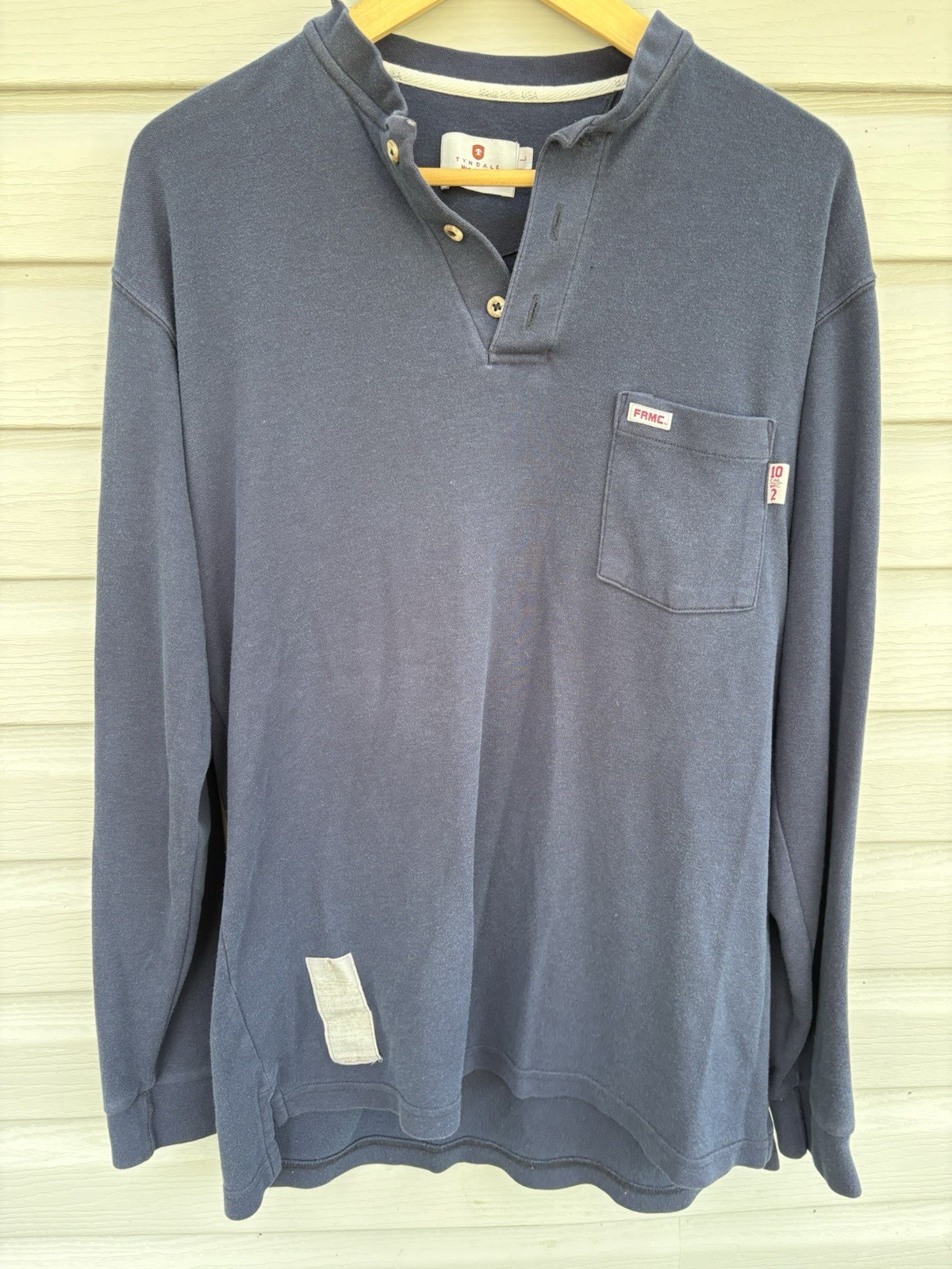 Flame Fire Resistant FRMC Henley HRC 2 CAL 12 Navy Blue Long Sleeve Mens L.arge