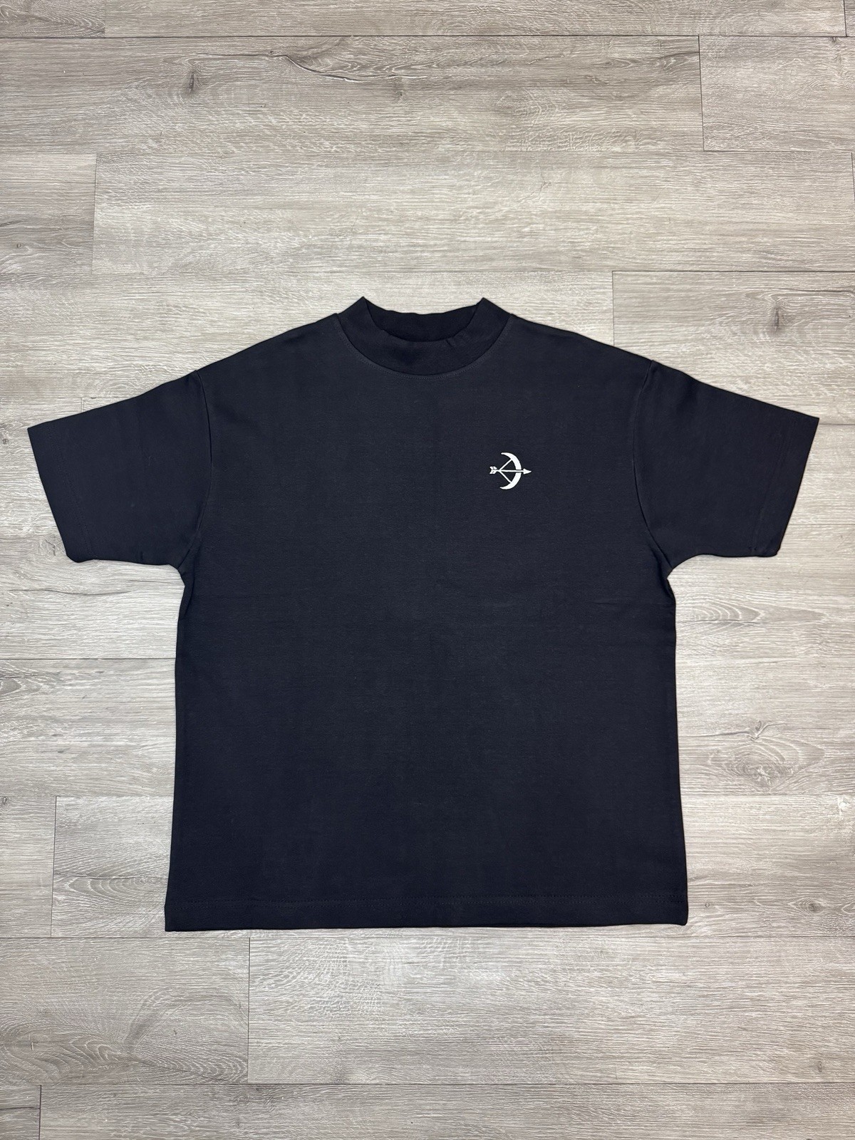 Oversized Boxy Tee Black Mock Neck Drop Shoulder Heavyweight Cotton