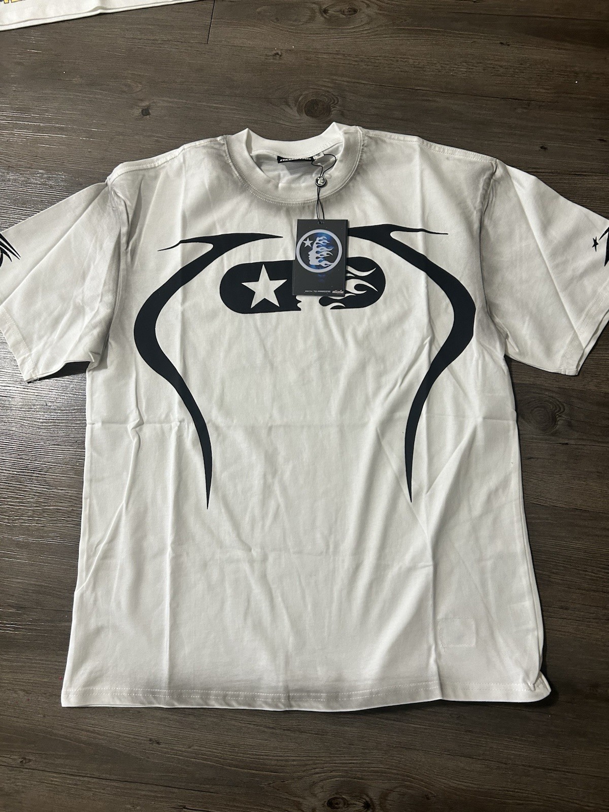 Men’s White/Black Graphic Print Logo Crew Neck Short Sleeve Cotton Knit Tee L