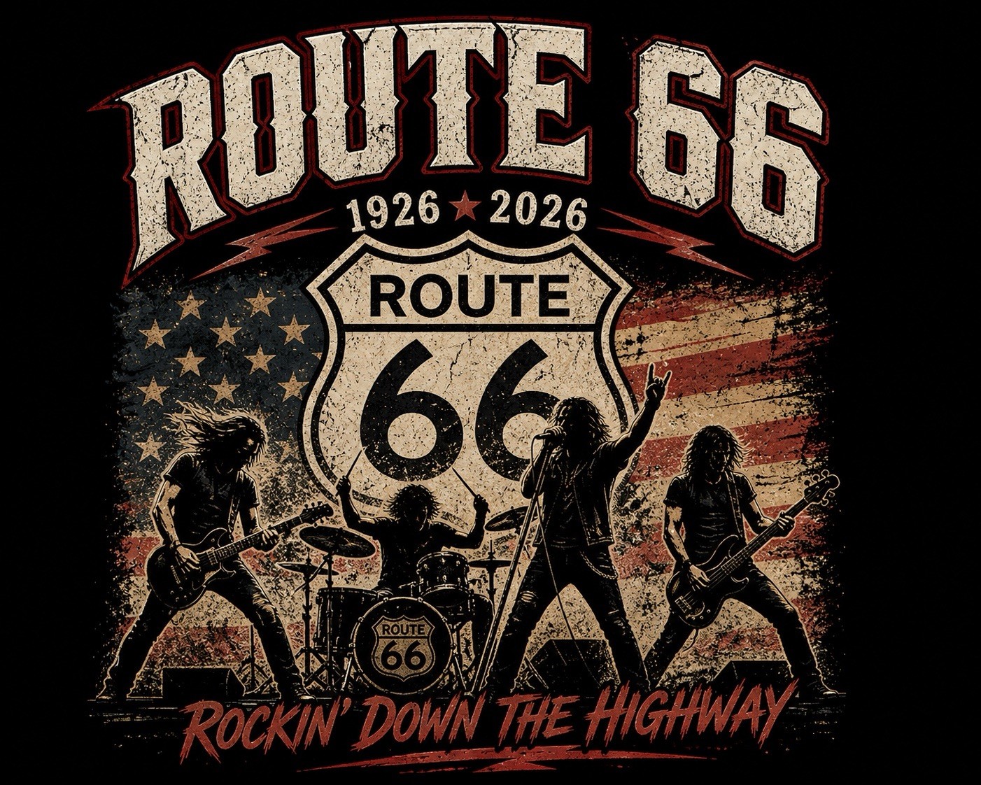 OFFICIAL Route 66 Centennial Tour Graphic T-Shirt Black L Unisex