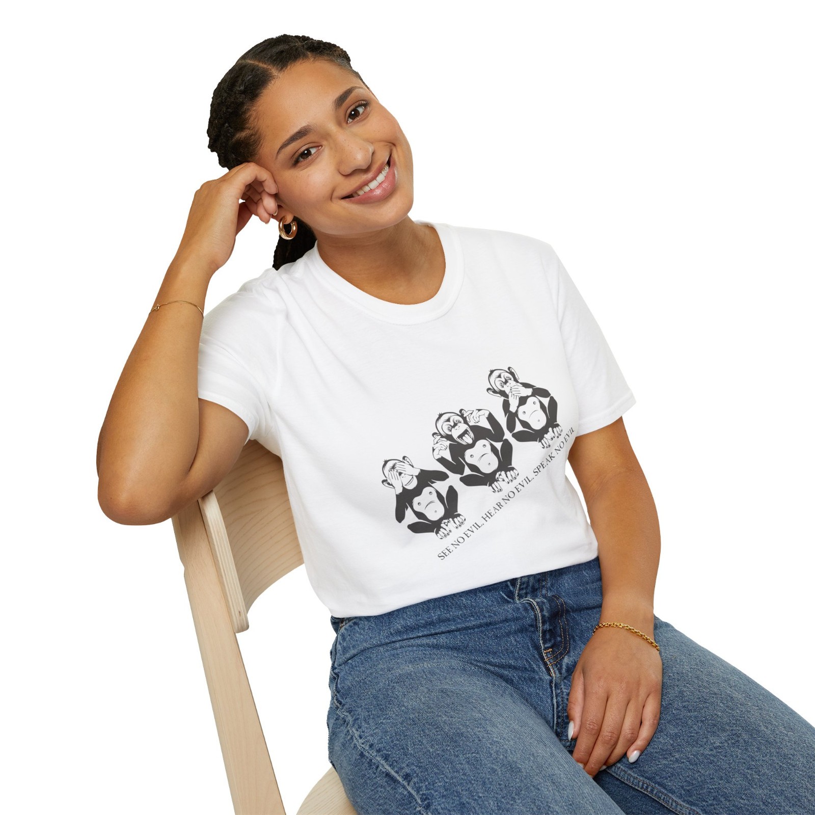 Three Wise Monkeys T-Shirt Funny Graphic Tee See No Evil Hear No Evil Unisex
