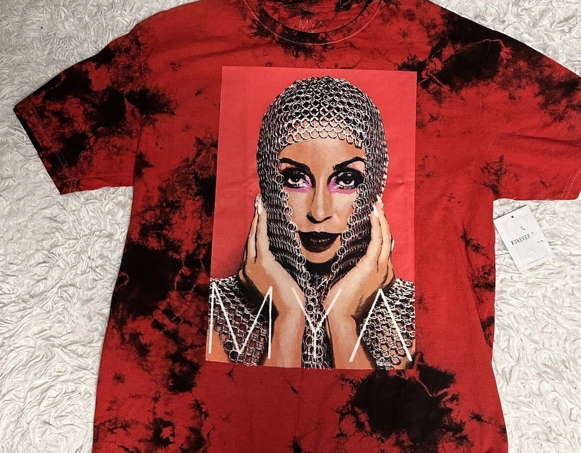 Red & Black Tie Dye MYA Graphic T-Shirt Size MYA Shirt Sexy Music Tee