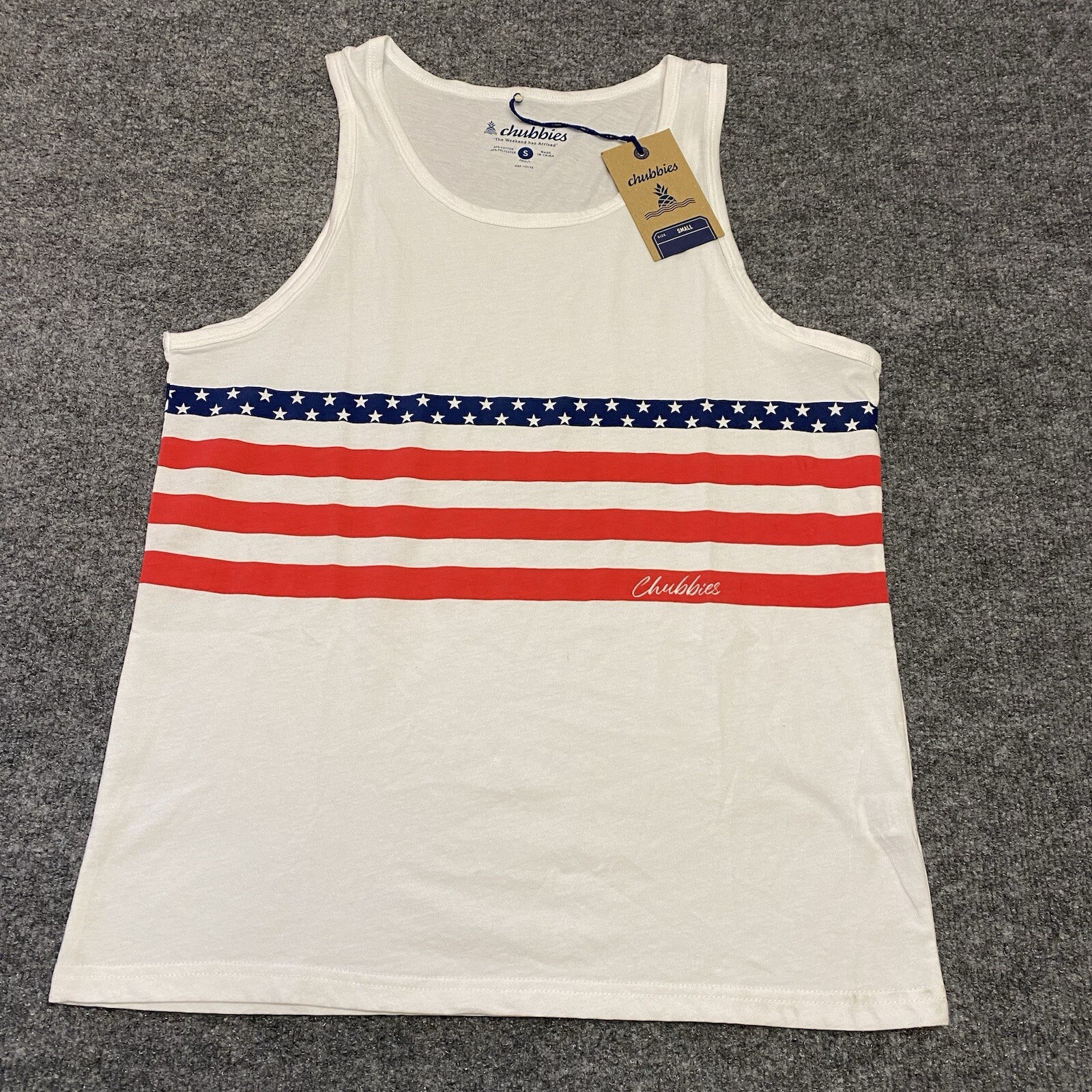 Chubbies Tank Top Men’s Small White Sleeveless Beach Stars And Stripes USA