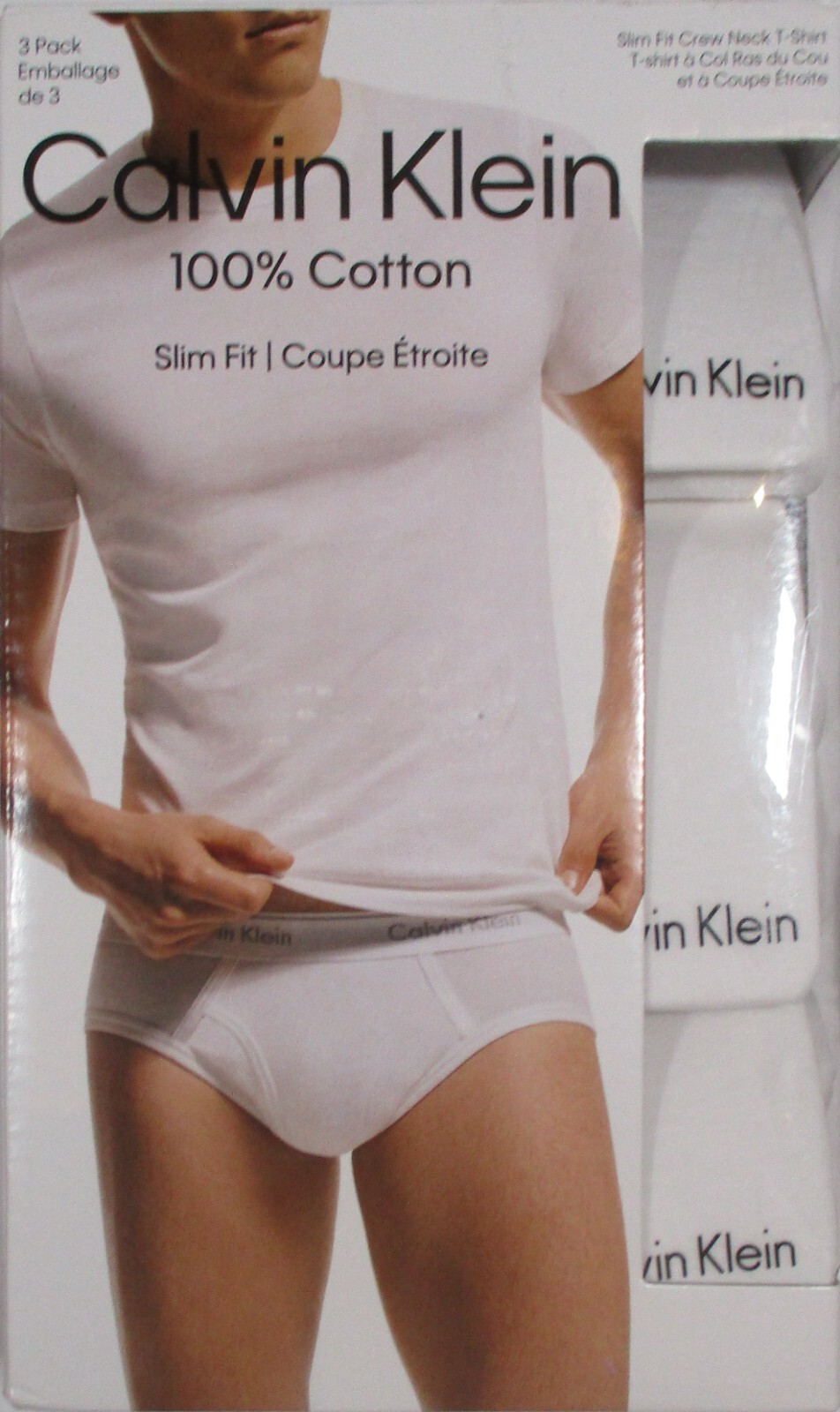 3 CALVIN KLEIN SLIM FIT BLACK WHITE CREWS S M L XL COTTON T-SHIRTS UNDERSHIRTS