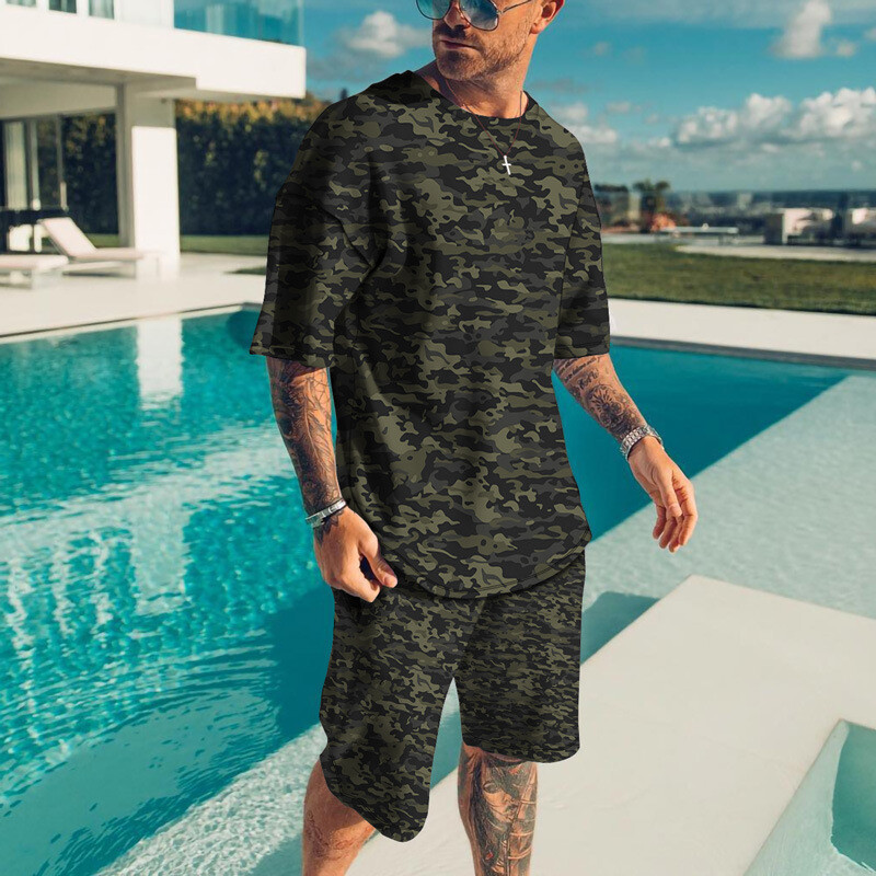 Mens Summer Short Sleeve T-Shirts and Shorts Sweatsuit Set Outfit 2-Piece Set