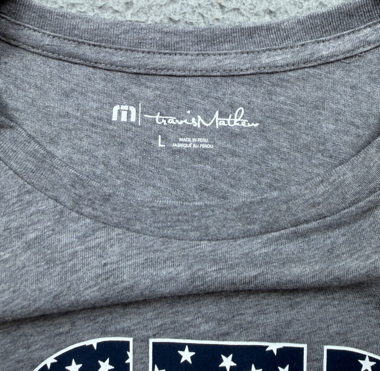 Travis Mathew Graphic T Shirt Mens Large Gray Star Stripes Pima Cotton Logo Flag