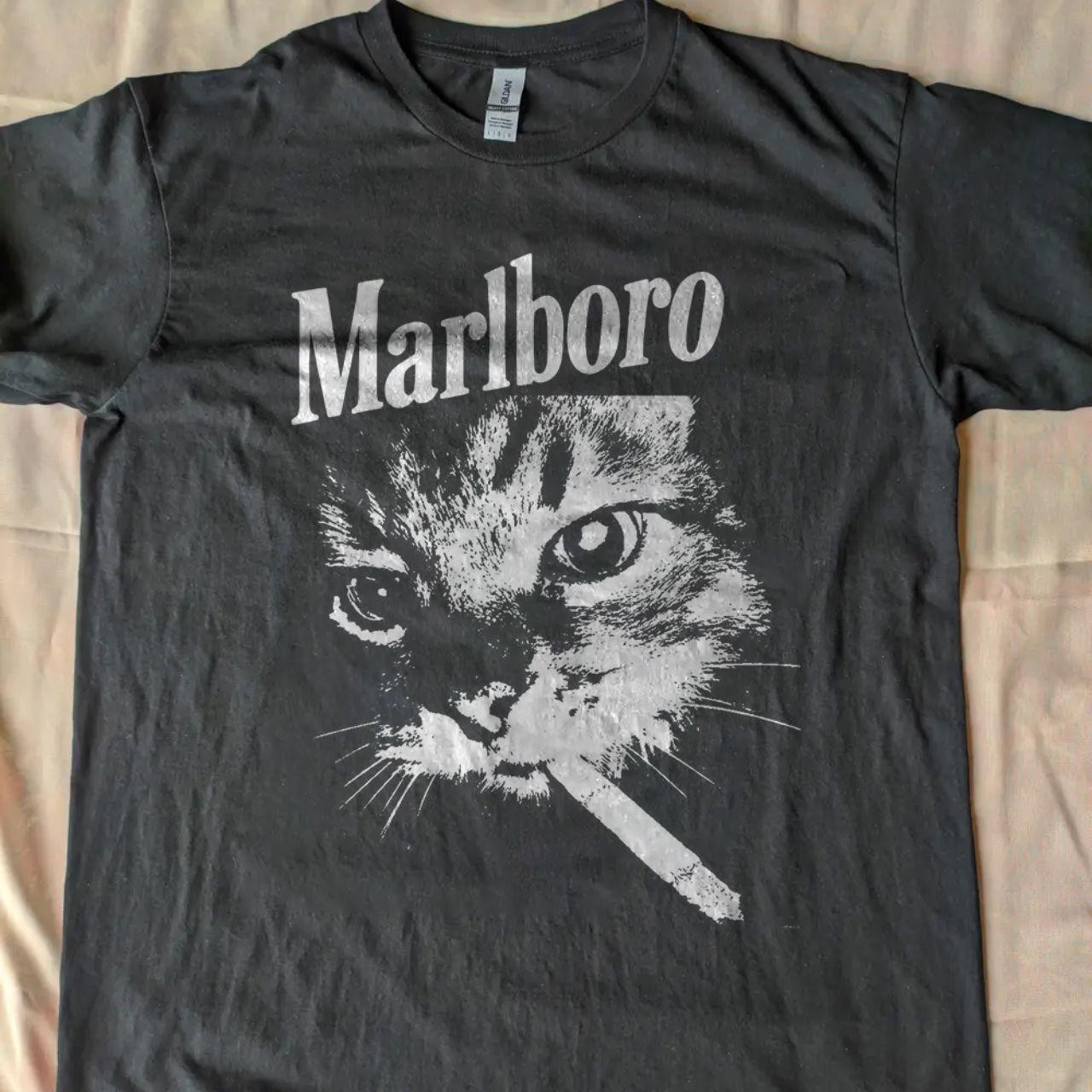 Marlboro Black Cat T-Shirt Remake tee Basic Black Short Sleeve tee NH26627