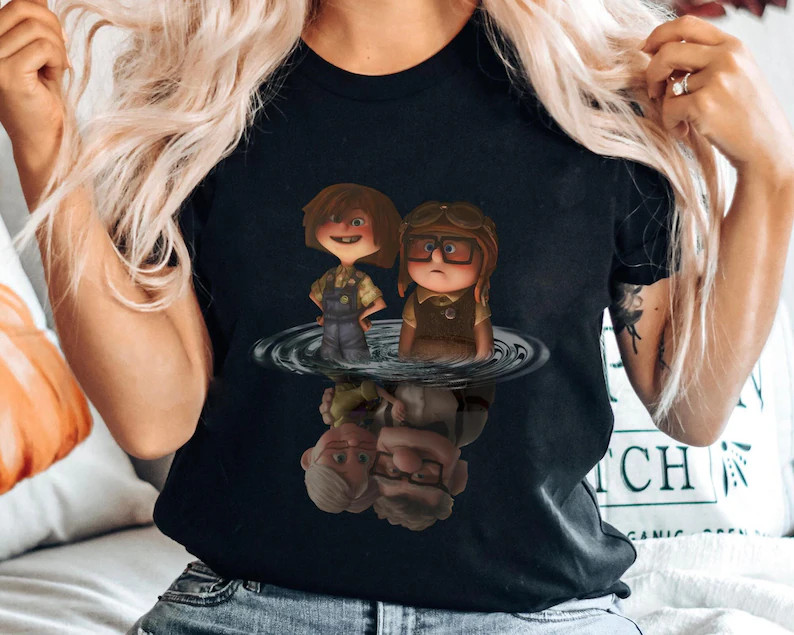 Disney Up Movie Carl And Ellie Couple Matching Black T-Shirt Size S-5XL