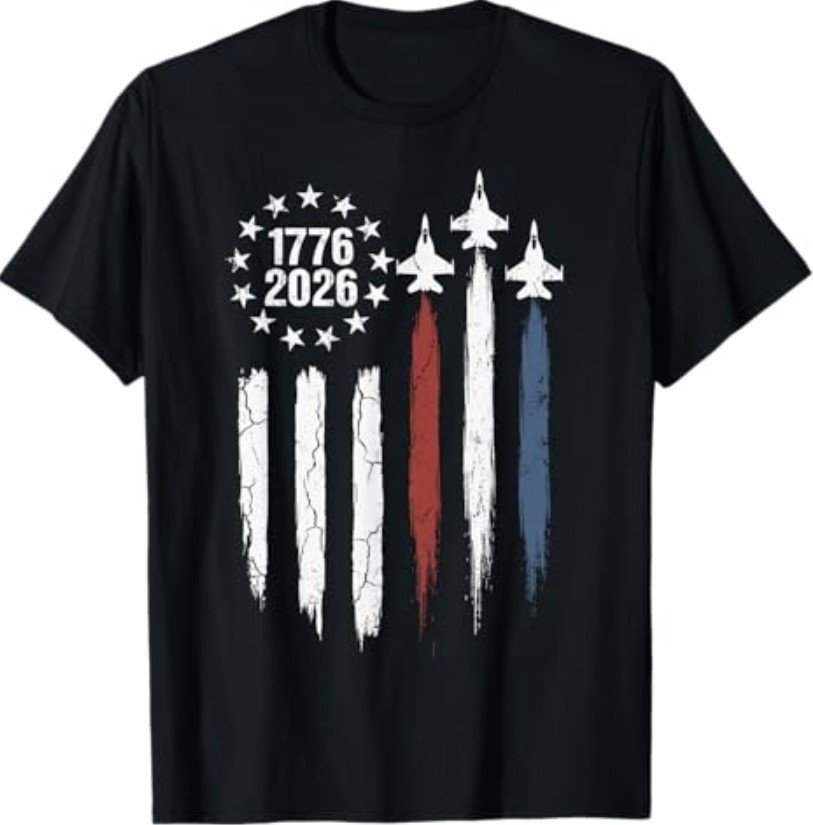 250 Years USA 1776 2026 4th of July Jet Patriotic American T-Shirt