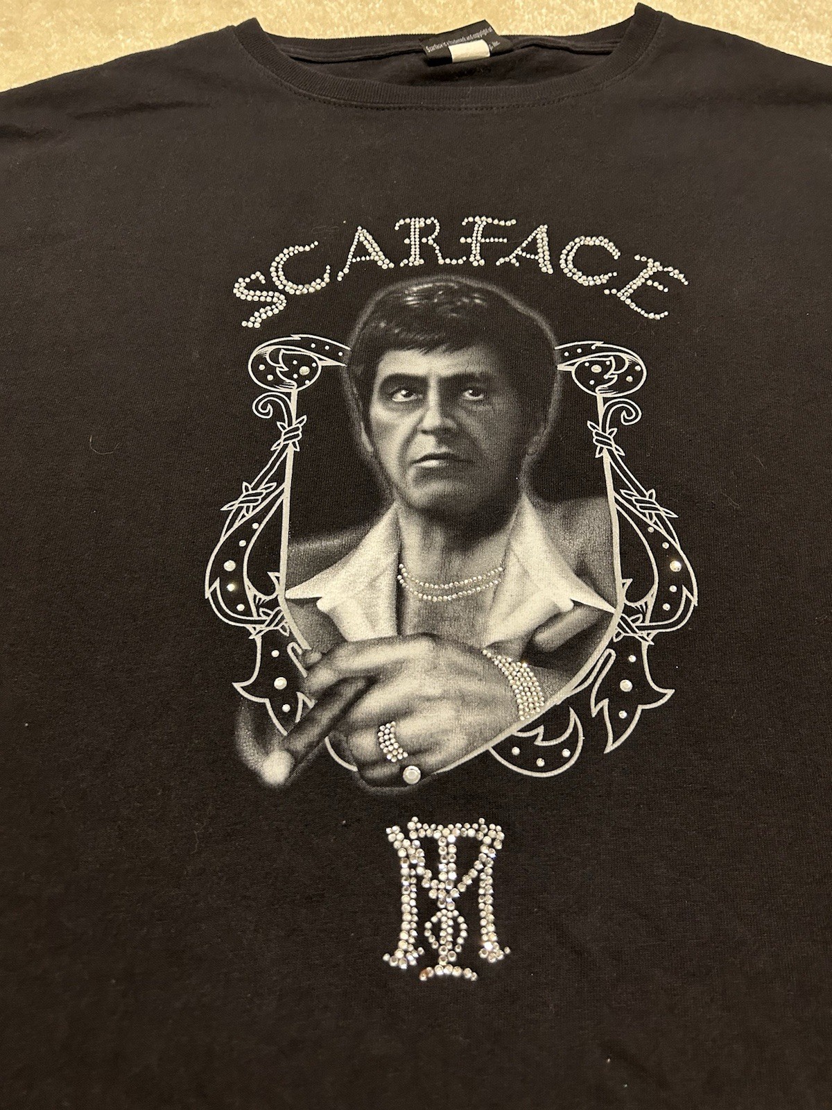 Vintage Scarface Clothing Co Tee Shirt Mens 4XL Black Graphic Print Beaded