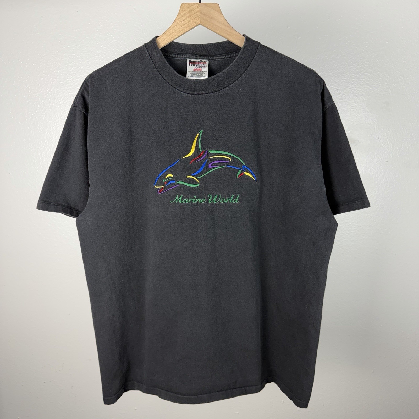 Vintage Marine World Single Stitch Embroidered Whale Tourist T Shirt Size XL