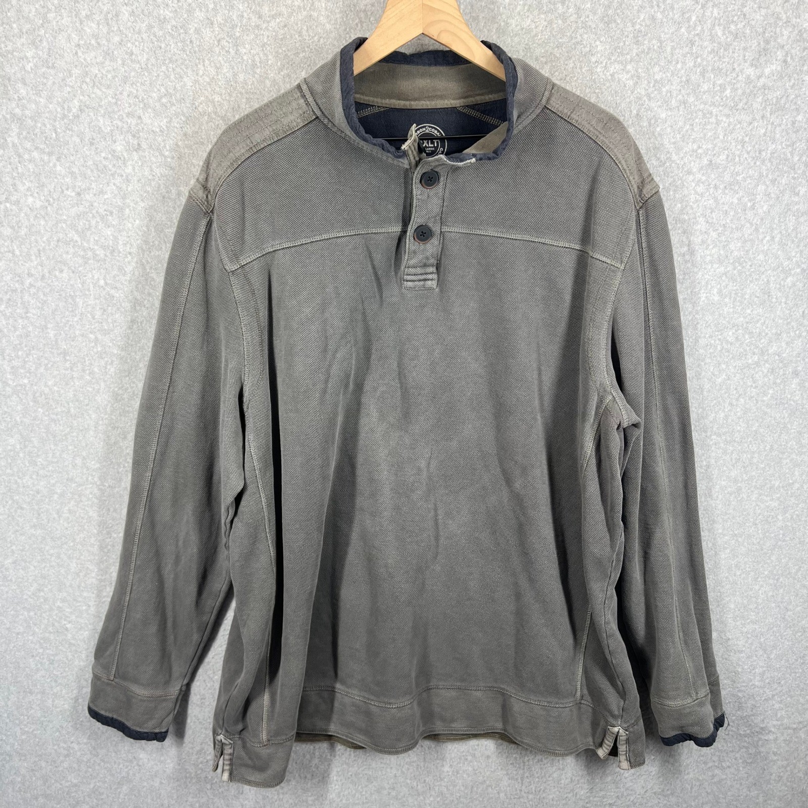 Carbon 2 Cobalt Henley Pullover Mens 2XLT Gray Cotton Long Sleeve Mock Neck EUC