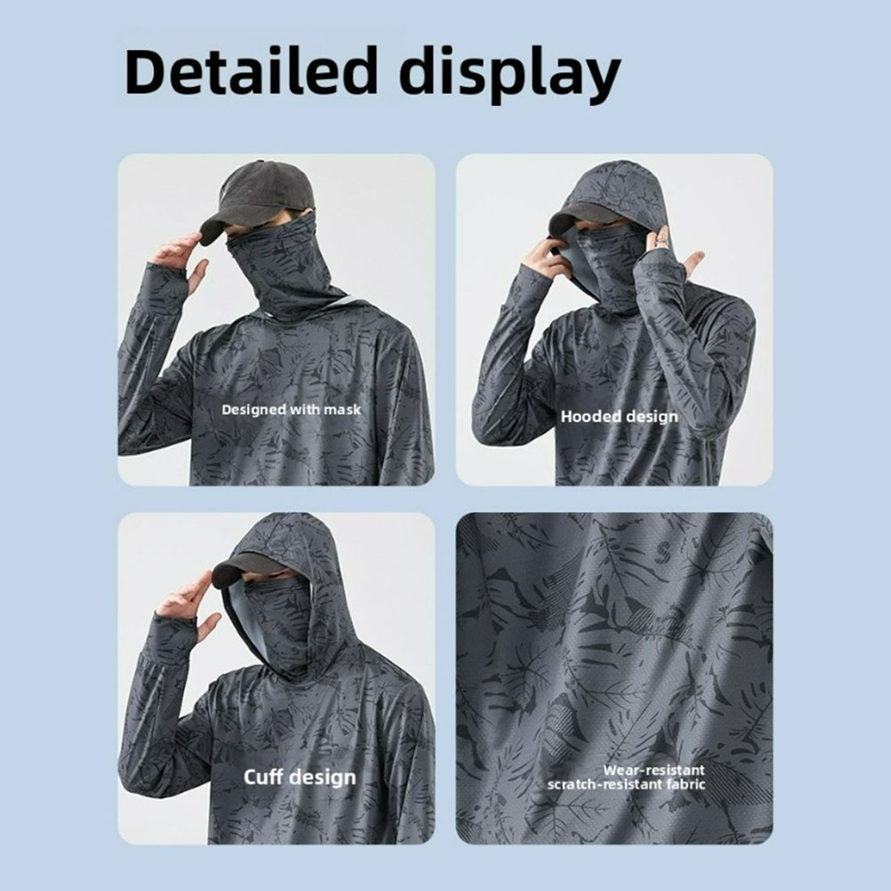 Fishing T-Shirt for Men UV Protective Hooded Top with High Neck Design