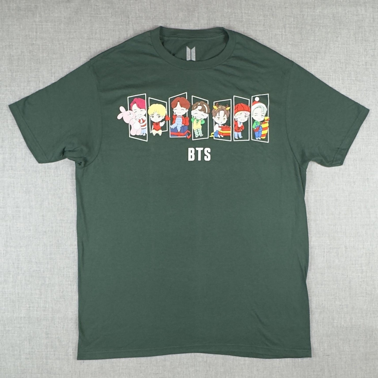 BTS Tiny Tan Shirt Mens Large Green K-Pop Bangtan Boys Christmas Holiday