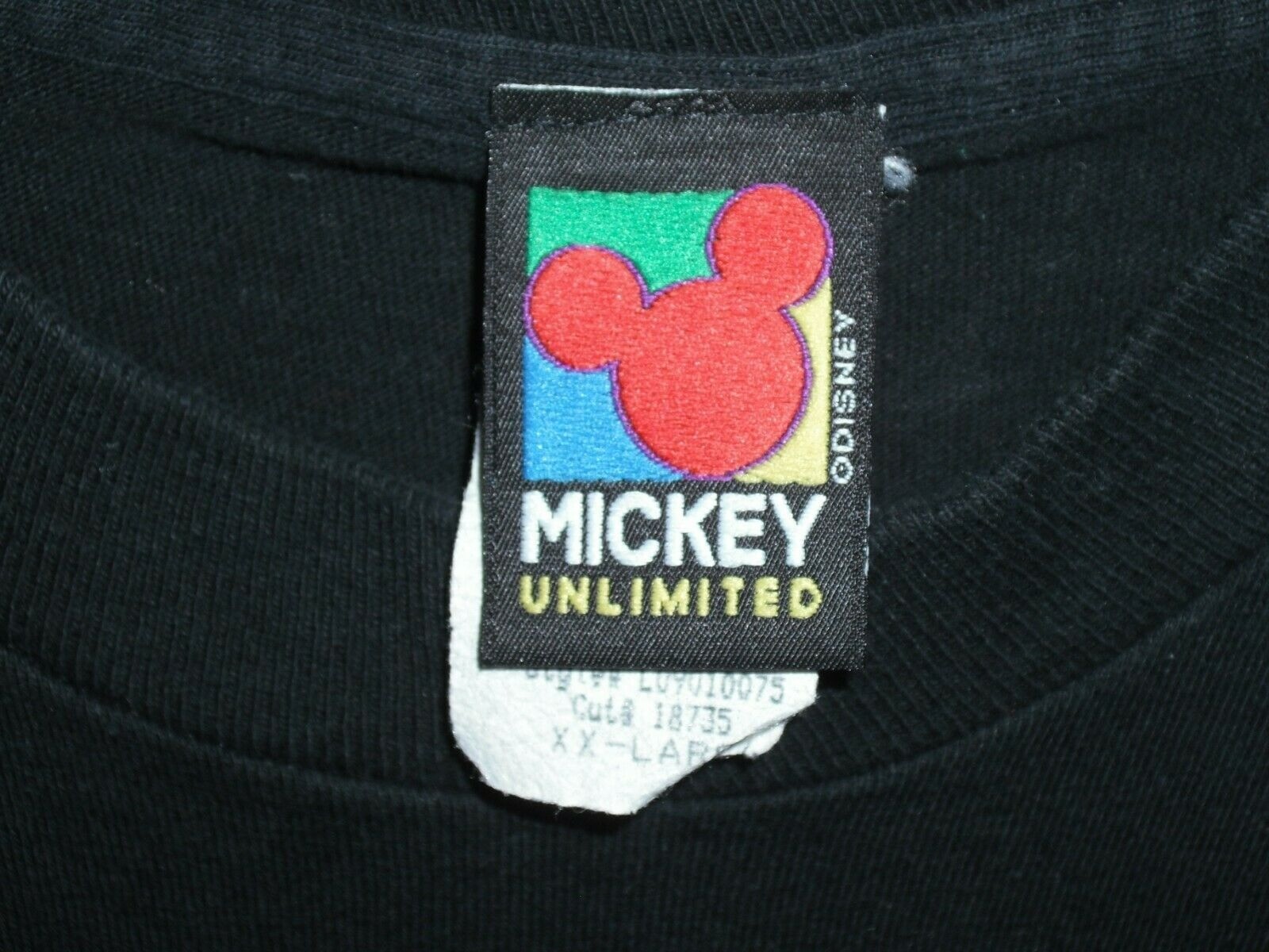 Disney Mickey Unlimited Men’s Black T-shirt Yellow Red Blue Green Size XXL 2XL