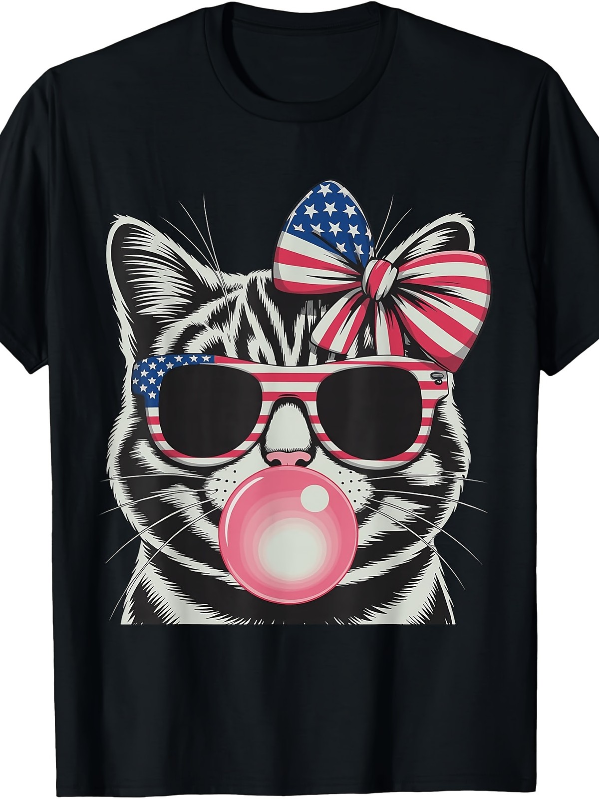 4th of July Cat Flag Tee, Patriotic Bow, Quick-dry pure cotton for Men Women