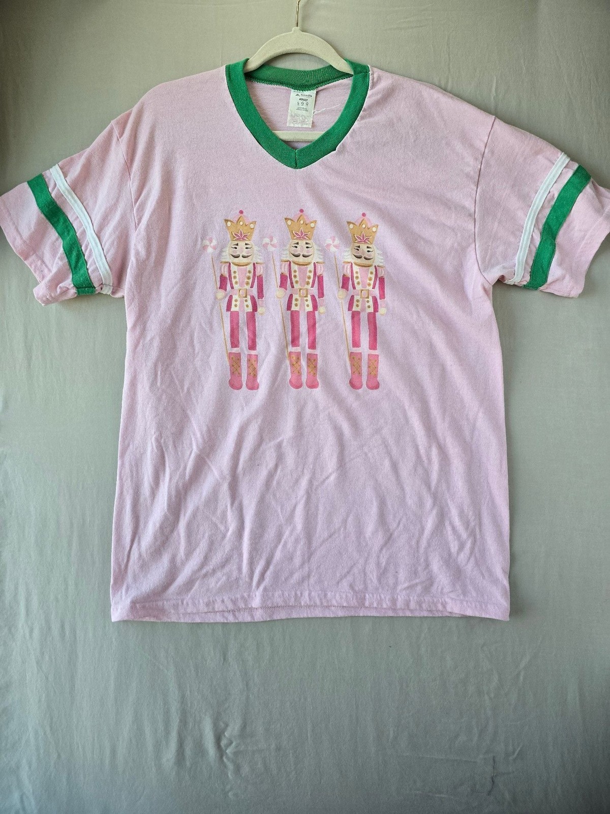 Augusta Sportswear Pink and Green Ringer Tee Nutcracker Graphic T-Shirt