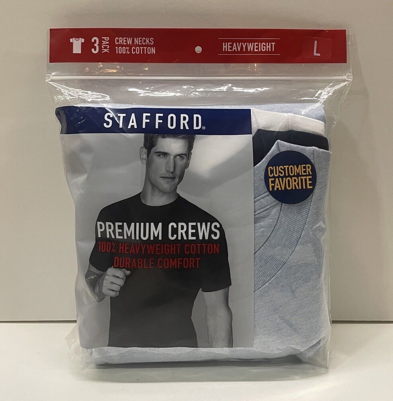 Stafford 3-Pack Men’s Heavy Weight 100% Cotton Crew-Neck T-Shirt Assorted Colors