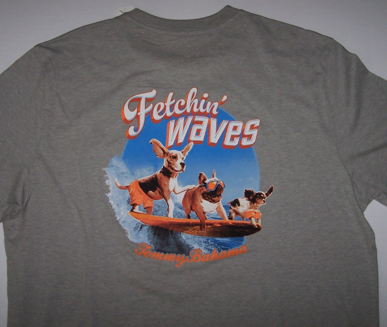 NWT Tommy Bahama Gray Heather FETCHIN’ WAVES Surfing DOGS Tee T-Shirt Men’s L