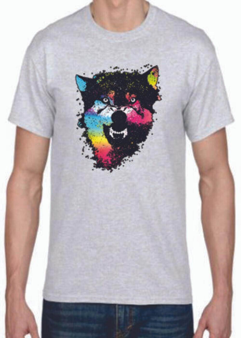Adult DryBlend® T-Shirt – ( COLORFUL TECHINCOLOR / NEON WOLF / WOLVES)