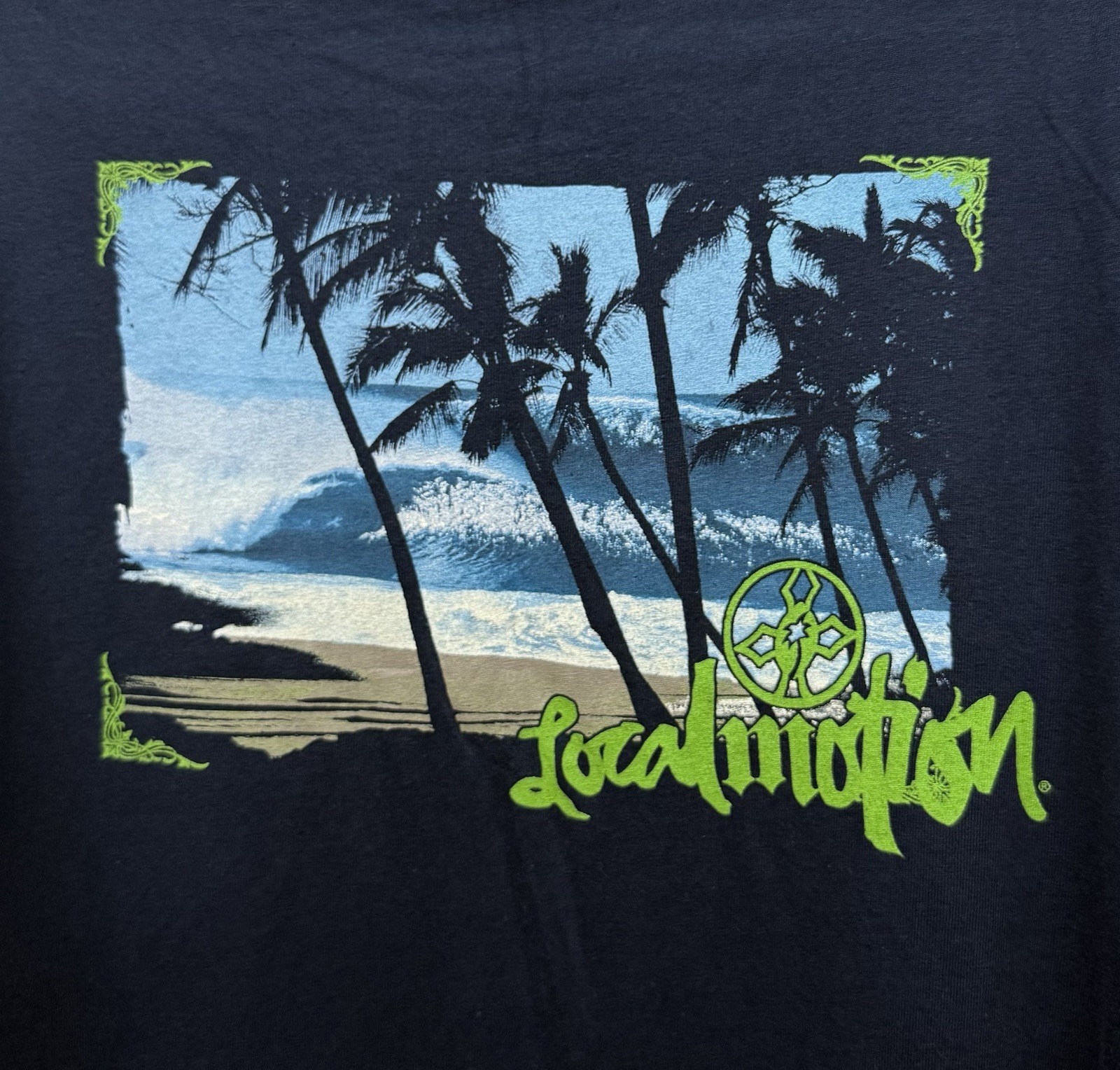 NEW Local Motion Men’s Navy Blue Long Sleeve Beach Palm Tree Graphic T-Shirt XL