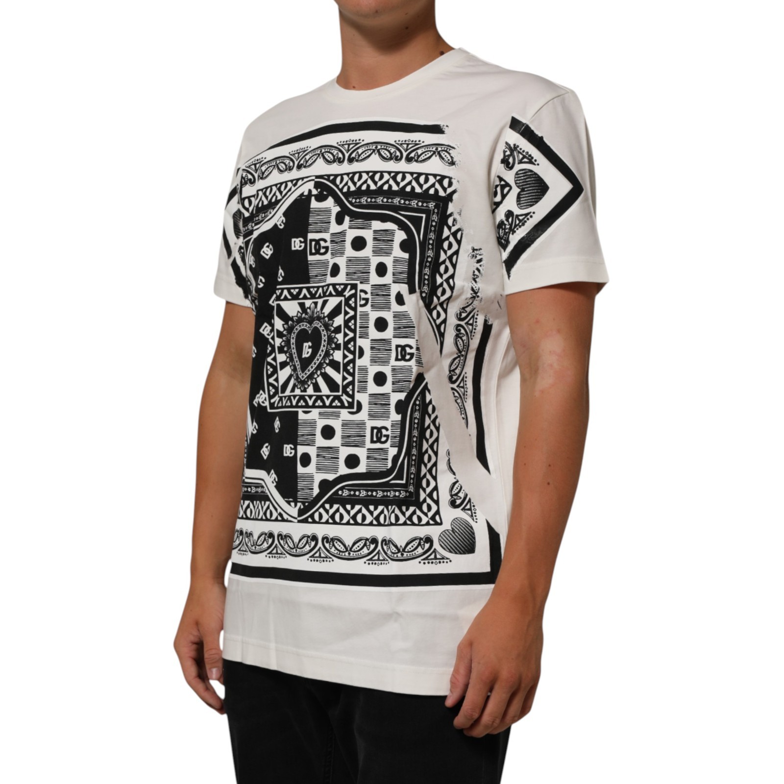 DOLCE & GABBANA T-shirt White Cotton Bandana Print Crew Neck IT48/US38/M 900usd