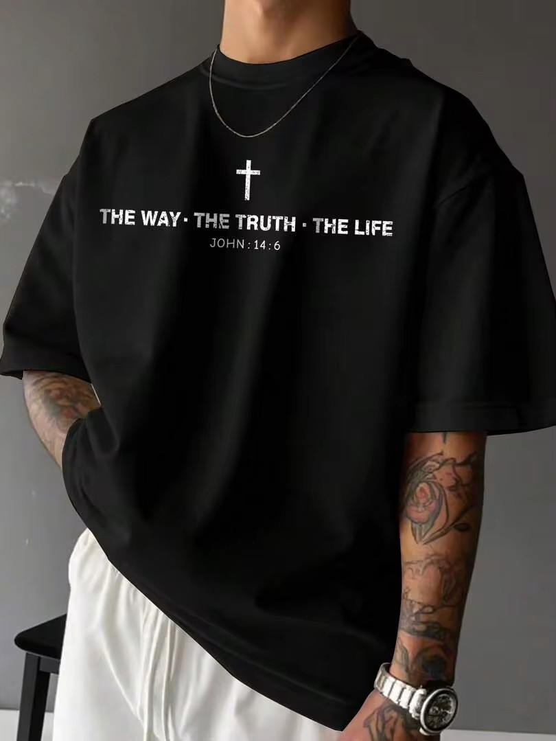 Men’s Black Oversized T-Shirt,Summer Streetwear City Break White Cross