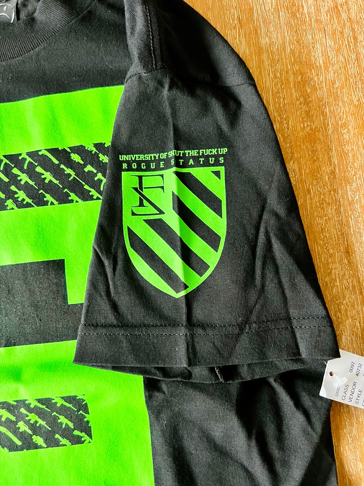 NEW Rogue Status T-shirt Tee Shirt S Small Black Gun Show F U Rare Neon Green DS