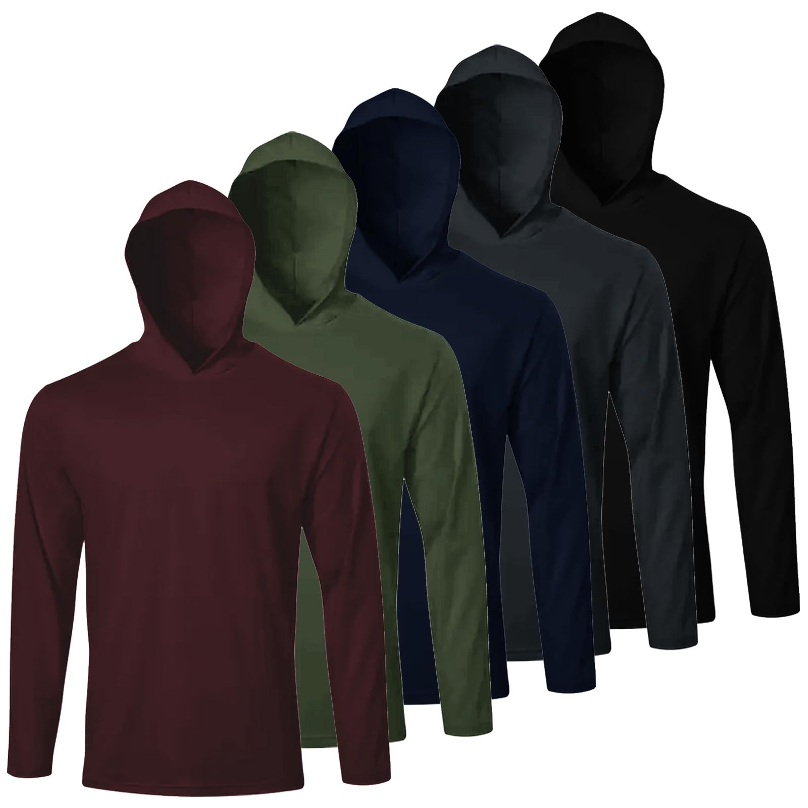 5 Pack Men’s Hooded UPF 50+ Sun Protection T Shirts Breathable Long Sleeve At…