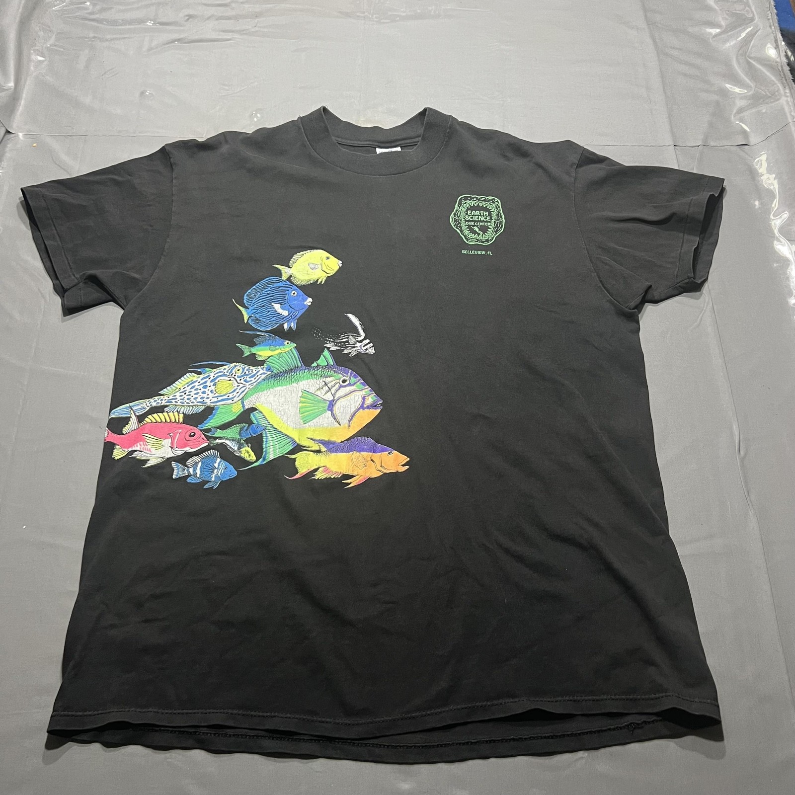 Velva Sheen Shirt Mens XL Black Earth Science Dive Center Ocean Fish Graphic Tee