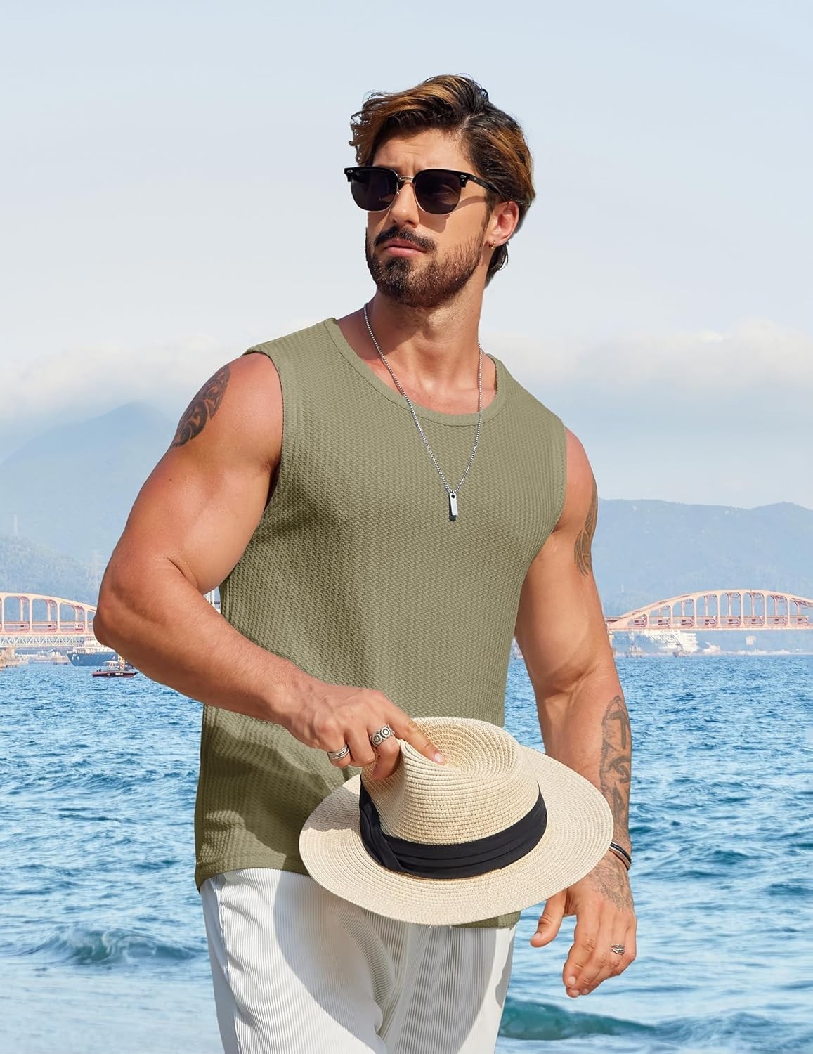 Mens 2 Pack Waffle Knit Tank Tops Sleeveless Breathable Summer Muscle Tee