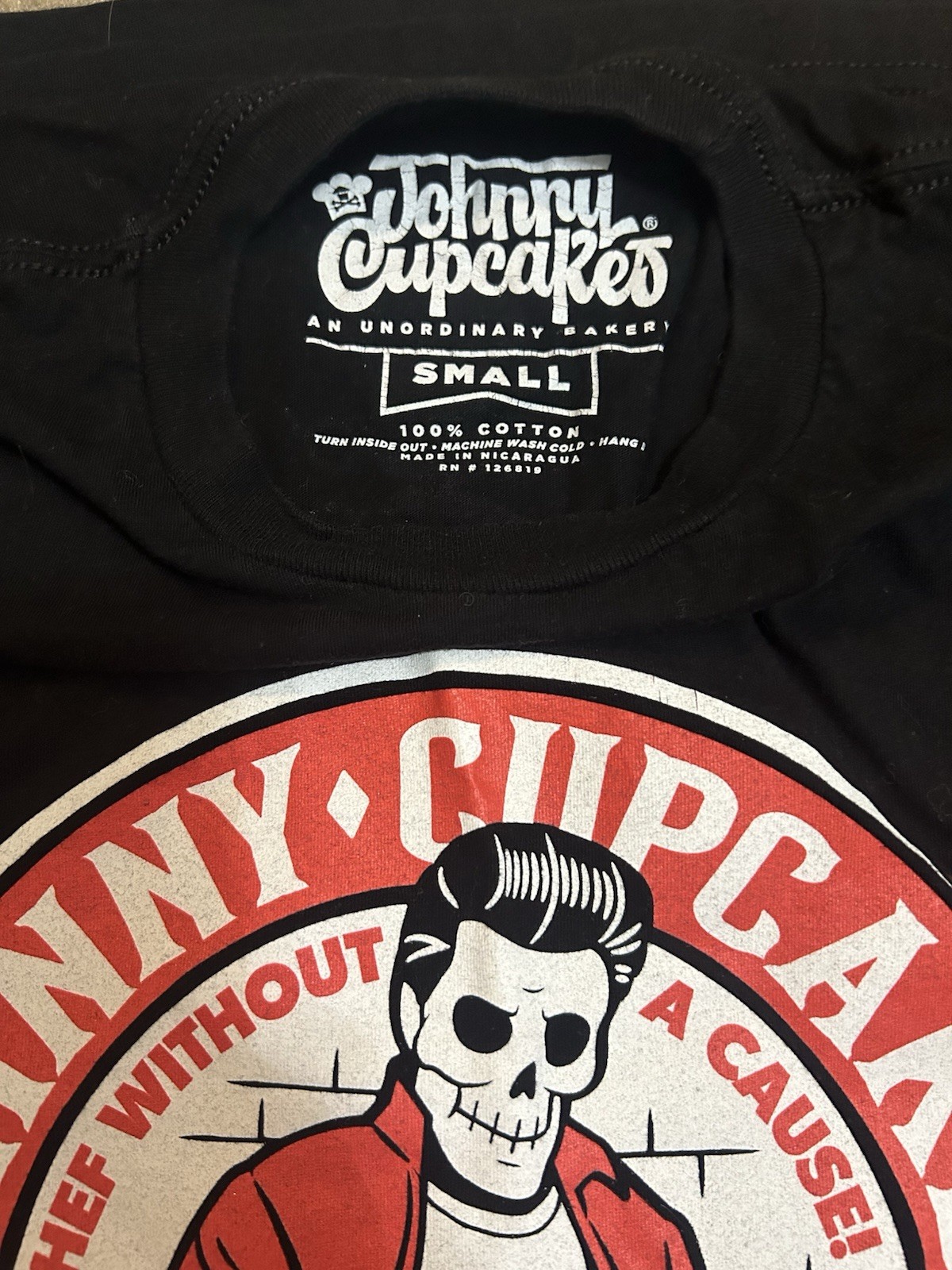 Johnny Cupcakes Suavecito Pomade Graphic Tee Chef Without a Cause Black Sz S