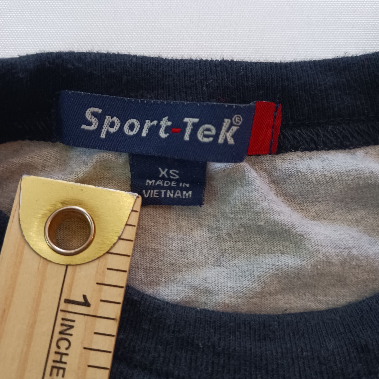 Sport-Tek 3/4 Sleeve Men’s Gray & Blue Cotton Reglan T-Shirt Size XS RN#90836