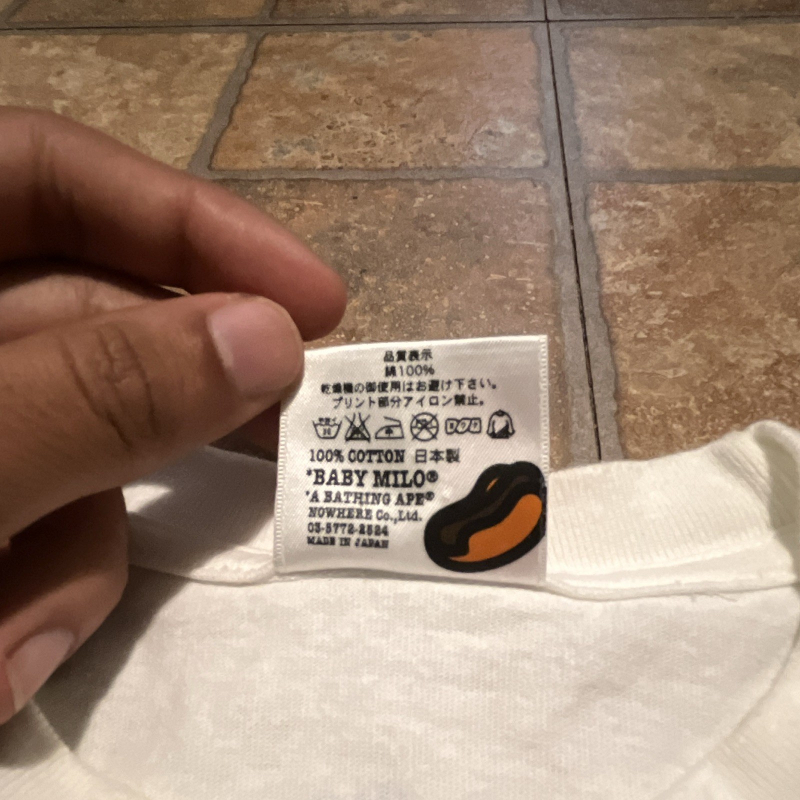 A Bathing Ape BAPE Baby Milo White Logo Graphic Cotton Knit Tee Crew Neck L