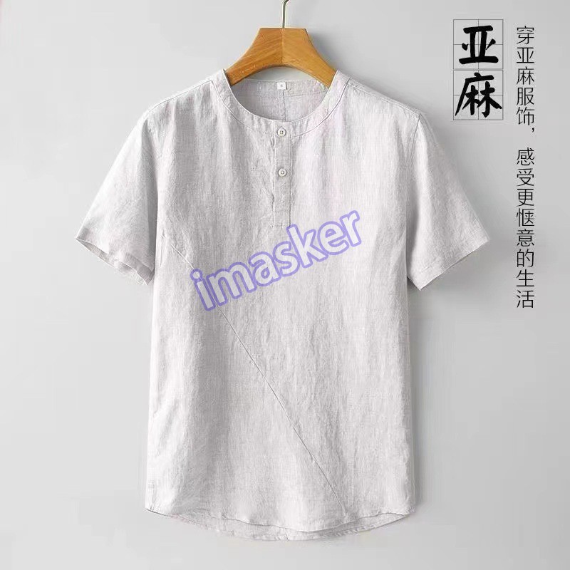 Retro Chinese Style Mens Pullover Linen Short Sleeve Tops T Shirts Summer Casual
