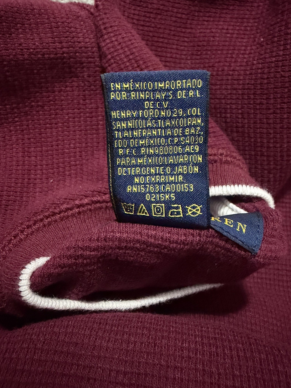 Polo Ralph Lauren Mens Large Shirt Waffle Knit Thermal T Maroon L/S Pull on Logo