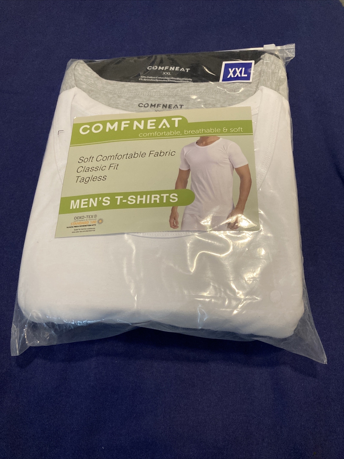 Comfneat Men’s 3-Pack Undershirts Cotton Spandex StretchyWhite gray and black
