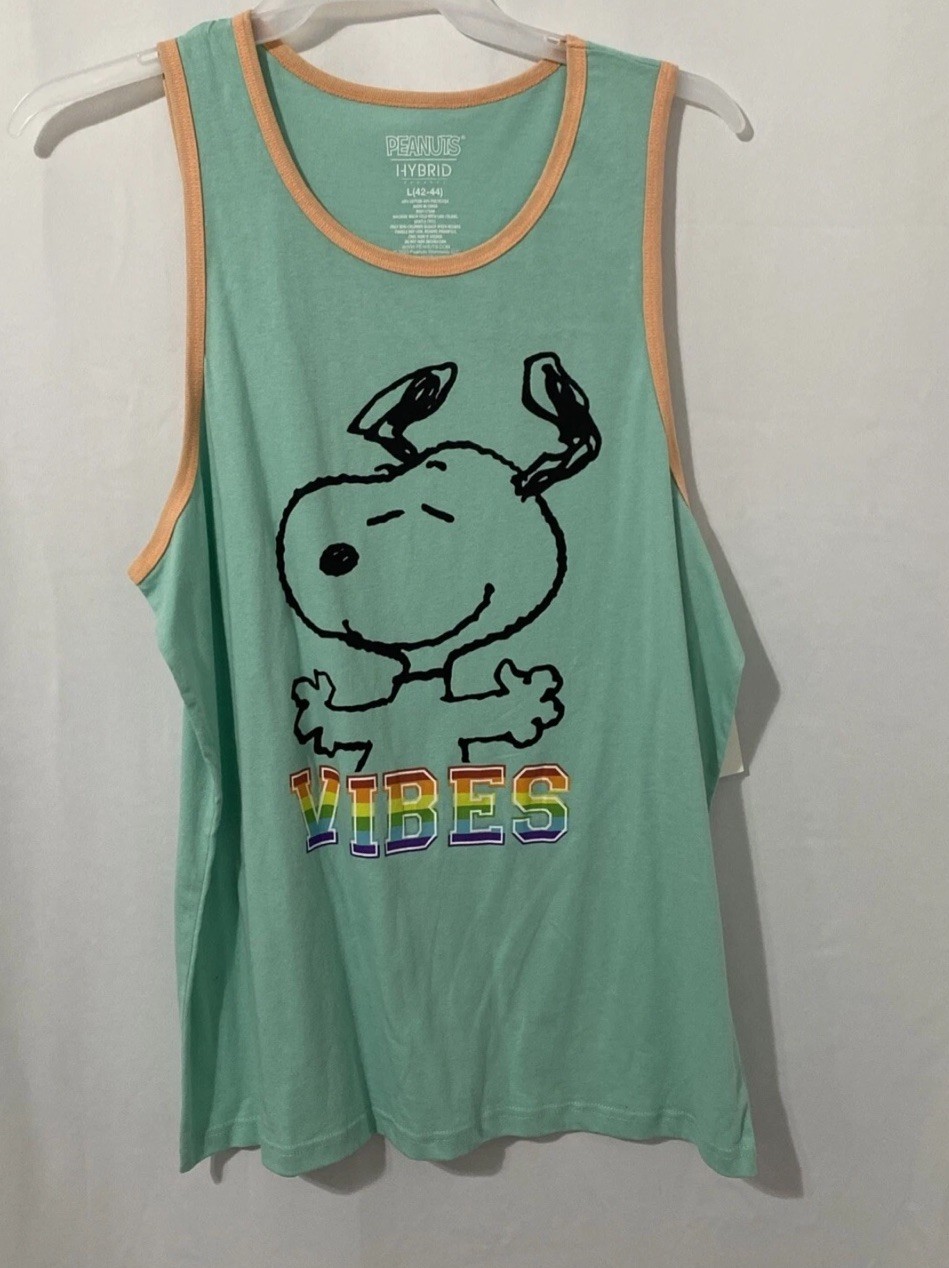 Peanuts Snoopy Men’s Pride Tank Top Shirt “Vibes” Aqua Large (42-44) NWT
