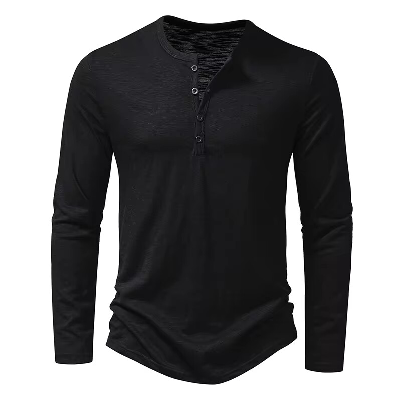 Men’s Shirt Cotton Henley Neck T-Shirts Long Sleeve Casual Button Plain 25% OFF