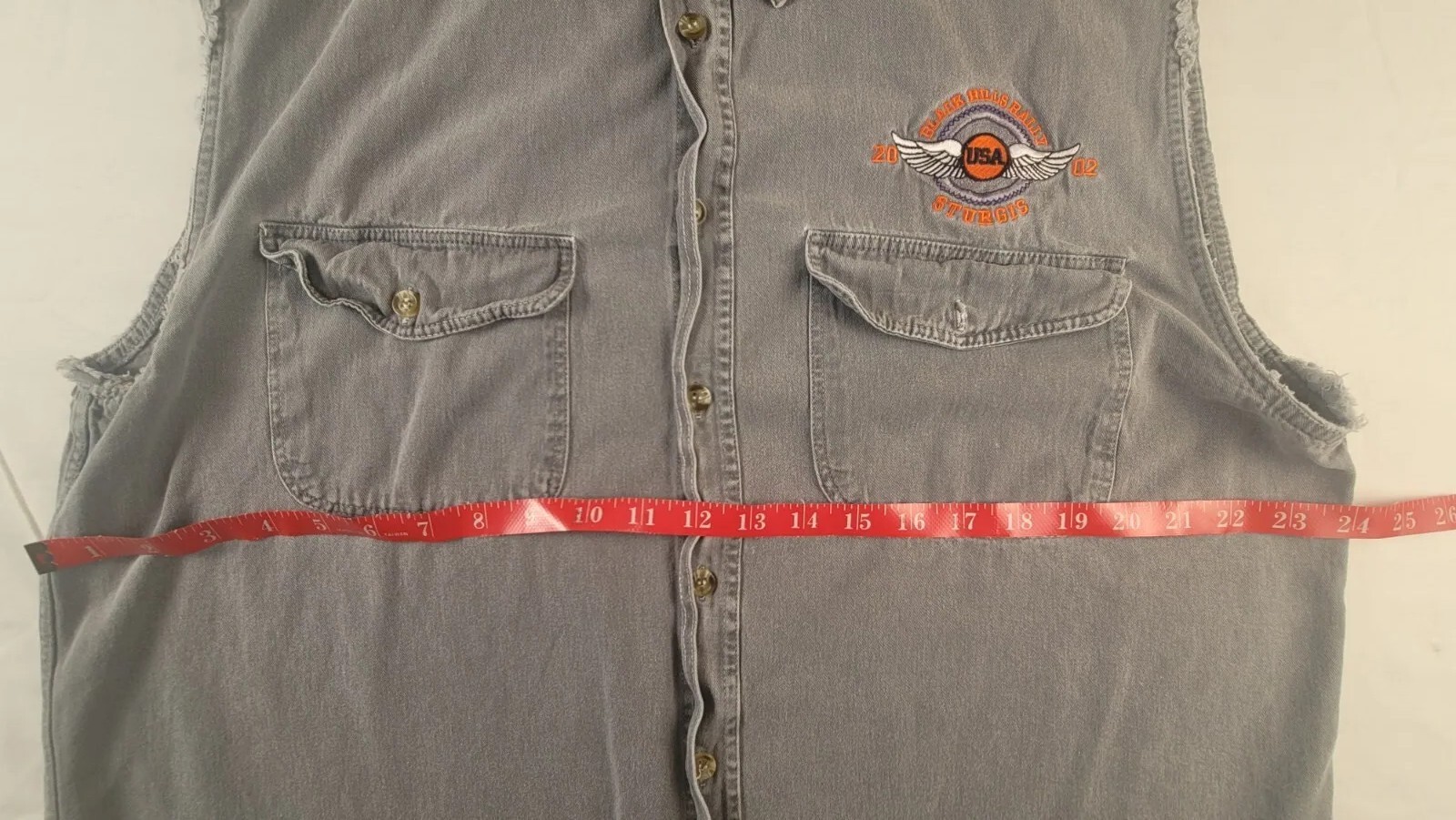2002 Sturgis Black Hills Rally 62nd Anniversary Gray Denim Vest Jean Size L