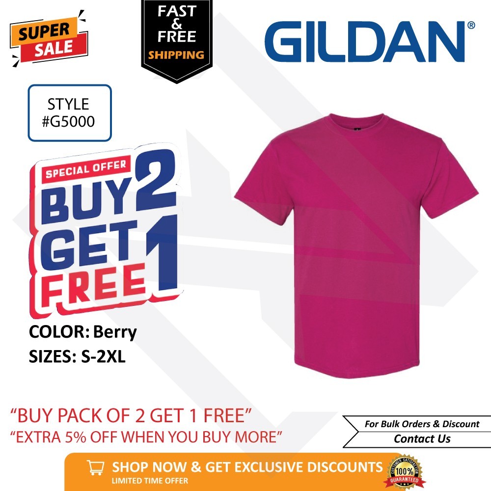Gildan G500 Heavy Cotton Unisex T-Shirt Blank Tee S-2XL Buy 2 Get 1 FREE!