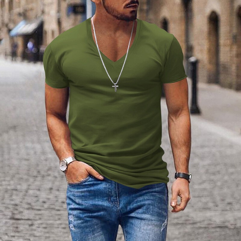 Mens Summer Tops Short Sleeve Muscle T Shirt Men Slim Fit V Neck Blouse Work Tee