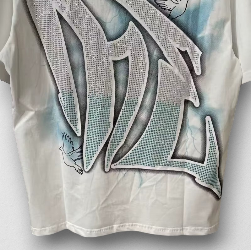 Mixed Emotion “Dove” Rhinestones Tee ‘White’ Streetwear Men’s T-Shirt Small-XL