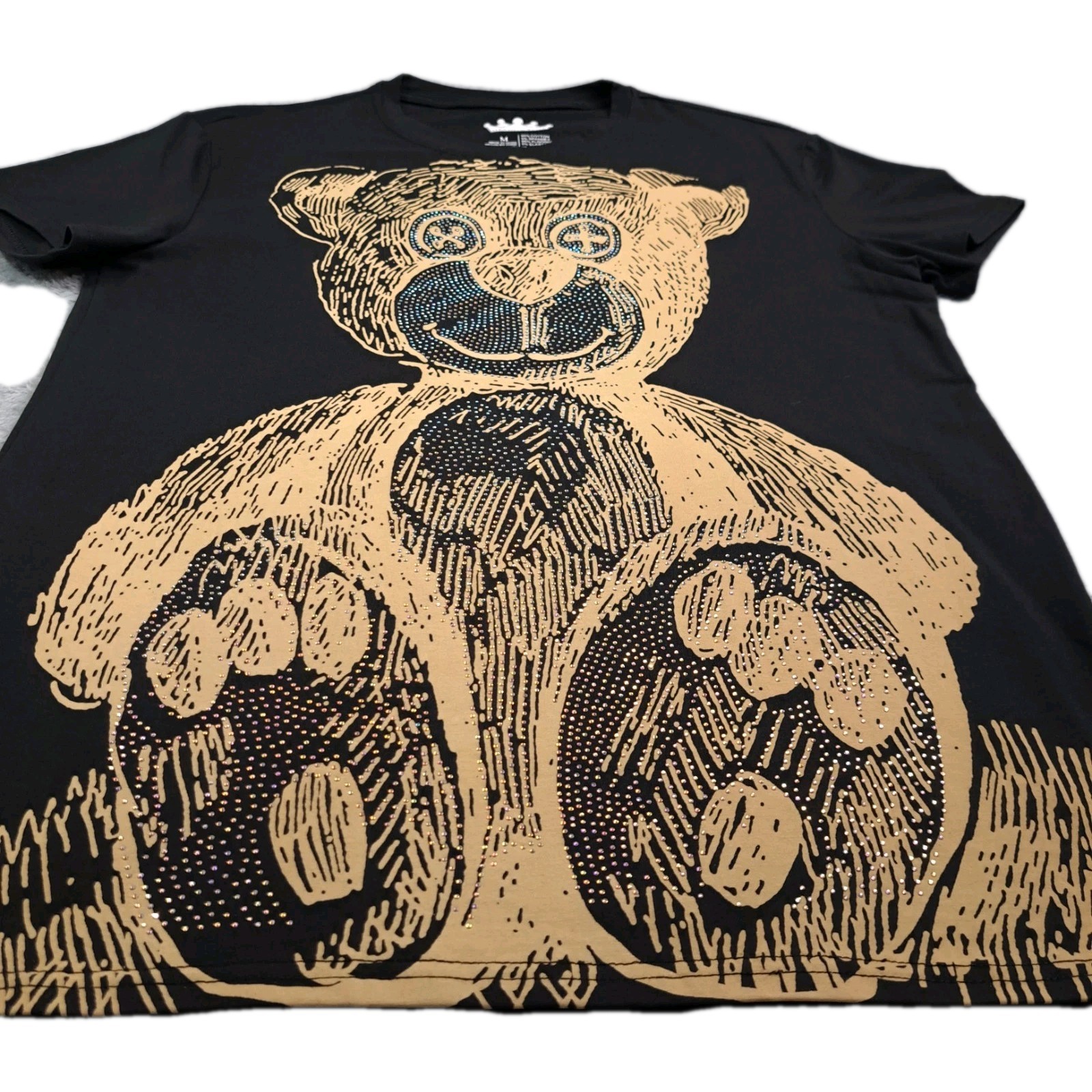 Heads Or Tails T-Shirt Size M Black Rhinestone Teddy Bear Goth Grunge Bling