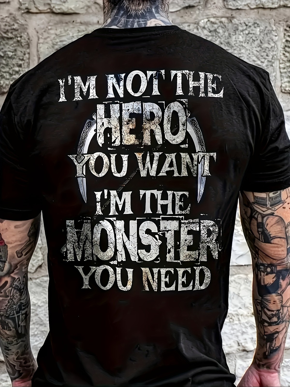 Tarnished “No Hero, Need Monster” Typography T-Shirt Graphic Tee
