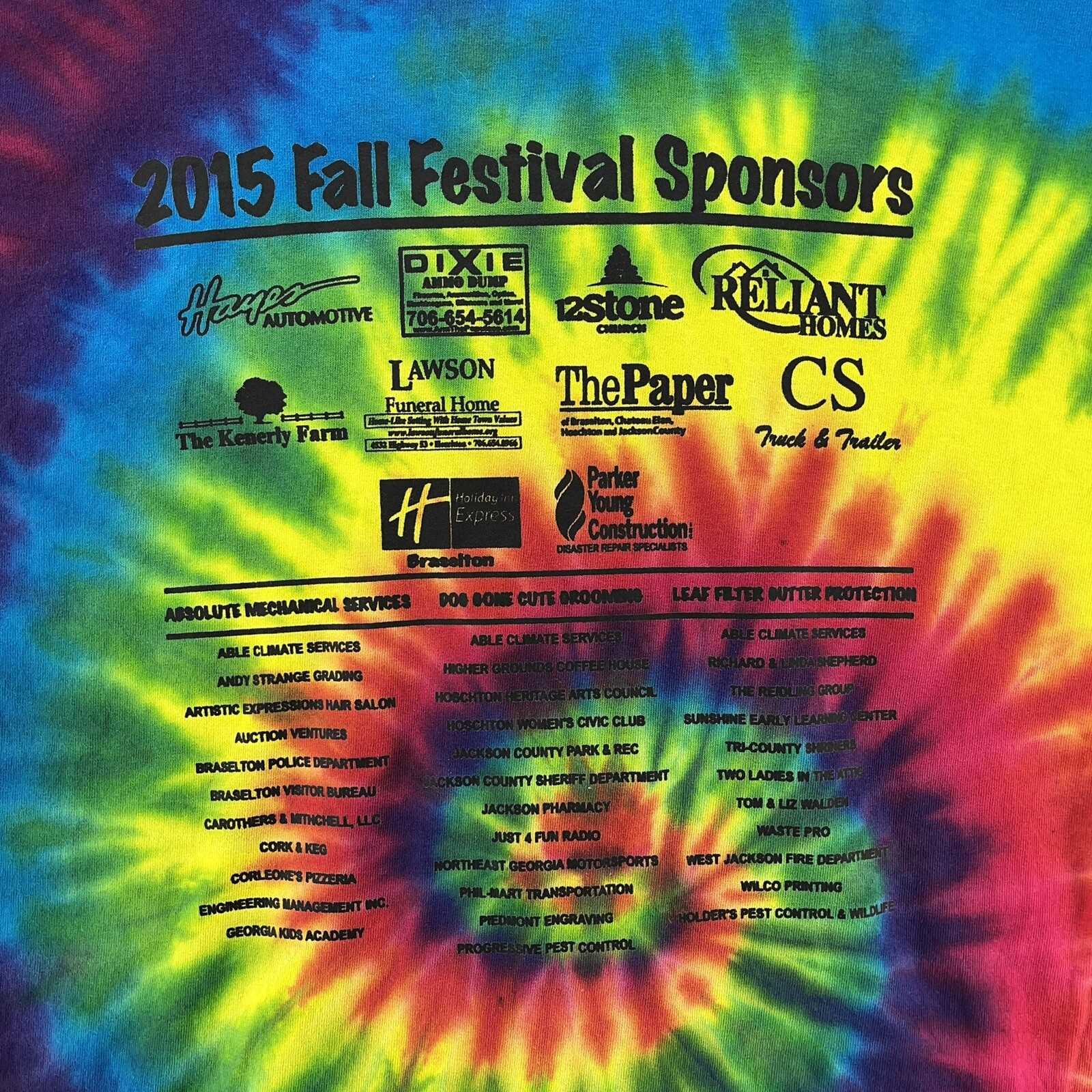 Hoschton Fall Festival Shirt Mens Large Multicolor Tie-Dye Hippy Hipster Retro